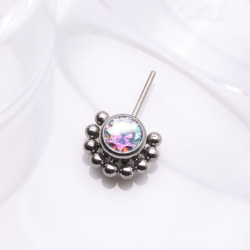 Detail View 1 of Implant Grade Titanium OneFit Threadless Bali Beaded Floral Sparkle Front Facing Part-Aurora Borealis